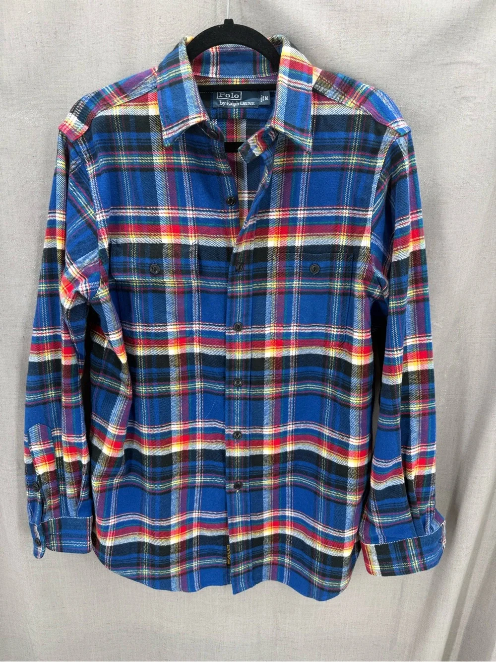 Vintage Polo Ralph Lauren Ski CAMP Medium Flannel Shirt Mens Loop Collar Cotton.